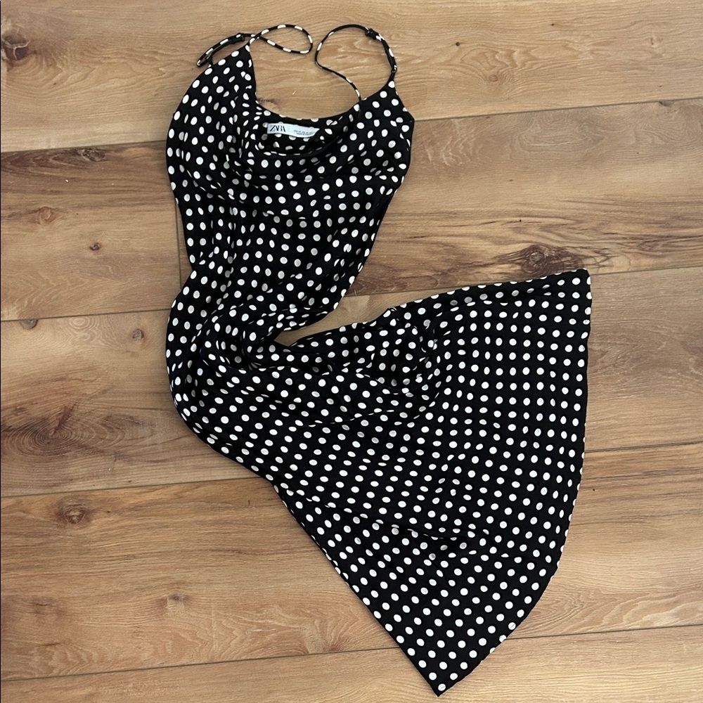 Zara Black and White Polka Dot silky Dress
